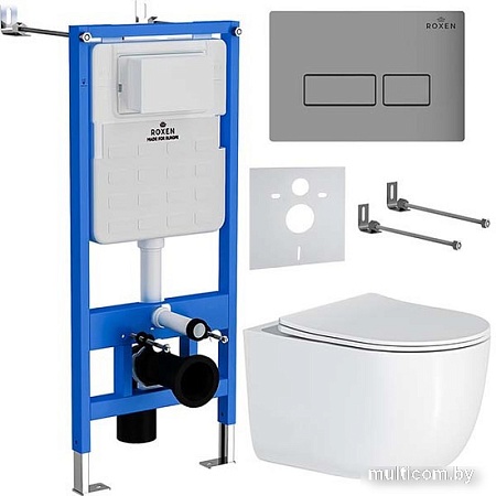 Унитаз подвесной Roxen Vortex Tornado в комплекте с инсталляцией StounFix Slim 6 в 1 964538 (кнопка: хром матовый)
