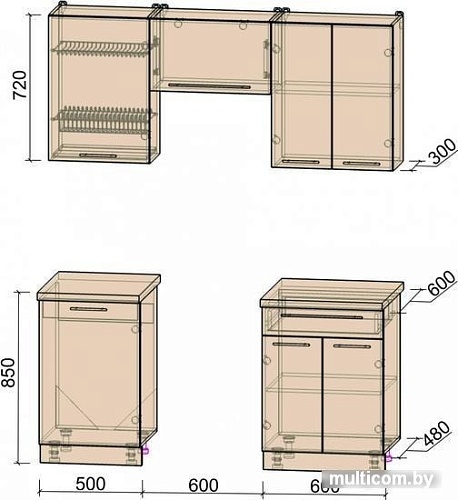 Кухня Интерлиния Мила Пластик 1.7 А (мрамор/белый глянец/кастилло темный)