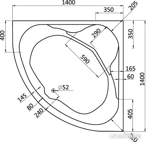 Ванна Santek Карибы 140x140 (1WH111982)
