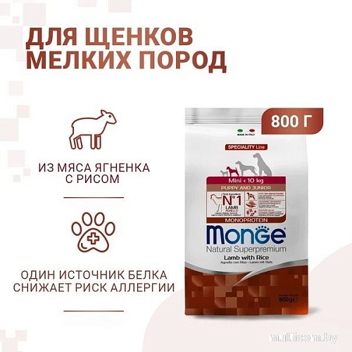 Сухой корм для собак Monge Dog Speciality Line Monoprotein Mini ягненок с рисом (800 г)