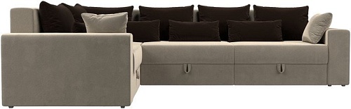 Угловой диван Лига диванов Майами Long 92 левый (микровельвет бежевый/подушки коричневые)
