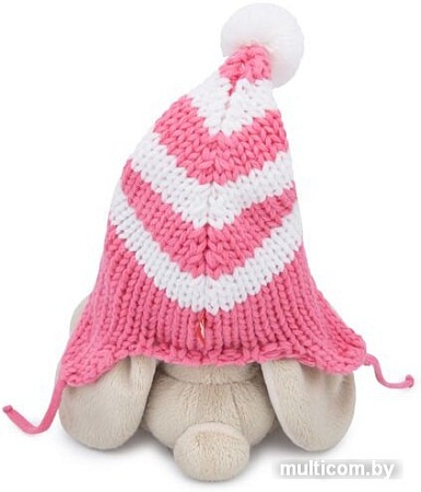 Классическая игрушка Зайка Ми в полосатой розовой шапке 15 см SidX-287