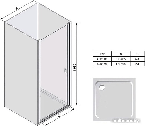 Душевая дверь Ravak Chrome CSD1 90 (серебристый/прозрачное)