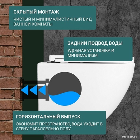 Унитаз подвесной Saniteco KW-9003W Single Hole + Berges АТОМ 410 040333 (с кнопкой)