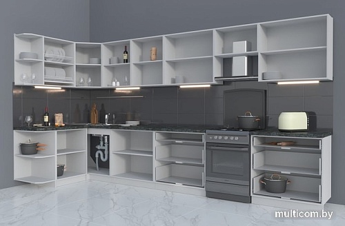 Угловая кухня Интерлиния Мила Матте 1.5x4.0 Б левая (океан/океан/травертин серый)