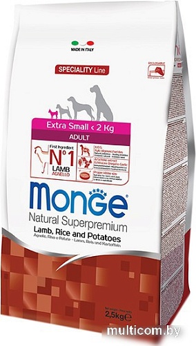 Корм для собак Monge Extra Small Adult Lamb, Rice e Potatoes 2.5 кг