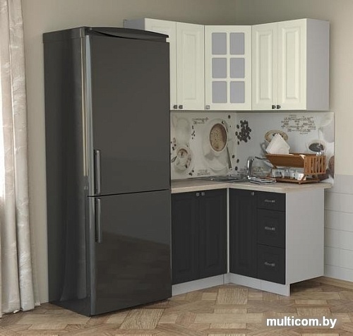 Угловая кухня Интерлиния Мила Деко 1.2x1.2 (пепел/слоновая кость/травертин серый)