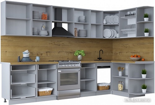 Готовая кухня Интерлиния Тренд 1.5x3.2 правая (индиго/индиго/опал светлый)