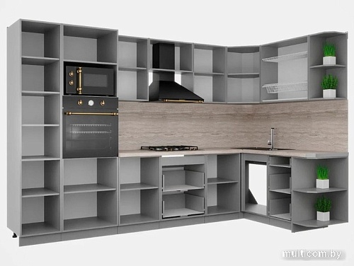 Готовая кухня Интерлиния Мила Шато 1.68x3.2 ВТ правая (индиго/индиго/опал светлый)