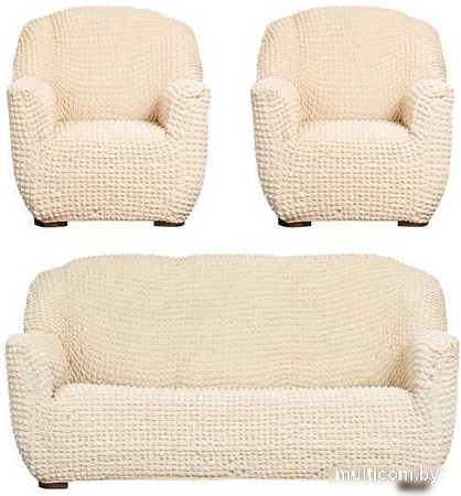 Комплект чехлов для дивана и кресла Софатэкс Комфорт Люкс без оборки (ваниль)