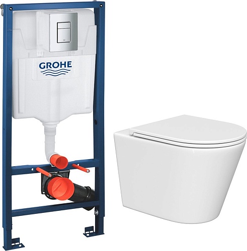 Унитаз подвесной Lauter Longer 2110822 + GROHE Rapid SL 38772001 с кнопкой (прямоугольная, хром)