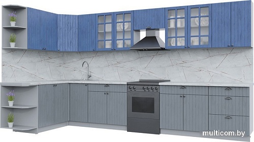 Готовая кухня Интерлиния Берес 1.7x3.5 правая (дуб лазурный/дуб серый/серый каспий)