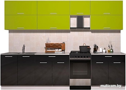 Кухня Интерлиния Мила Gloss 50-29 (яблоко/черный глянец)