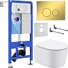 Унитаз подвесной Roxen Simple compact в комплекте с инсталляцией StounFix Dual Fresh 6 в 1 968026 (кнопка: золото глянцевое )