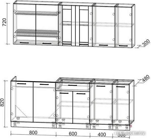 Готовая кухня Интерлиния Мила 21 без столешницы (вудлайн кремовый/бетон)