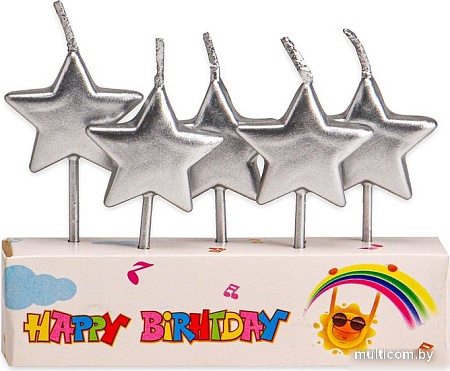 Набор свечей для торта Miland Серебряные звездочки С-2541 (5 шт)