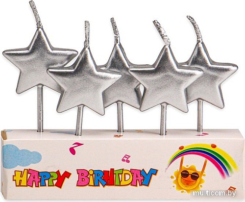 Набор свечей для торта Miland Серебряные звездочки С-2541 (5 шт)