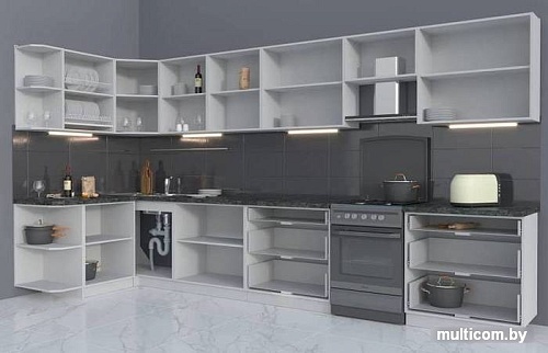 Готовая кухня Интерлиния Мила Матте 1.5x4.0 Б правая (белый-белый-кастилло темный)