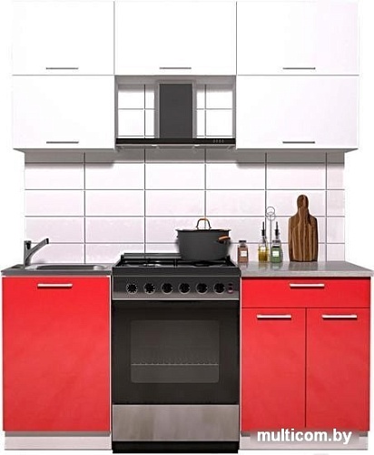 Кухня Интерлиния Мила Gloss 60-17 (белый/красный глянец)