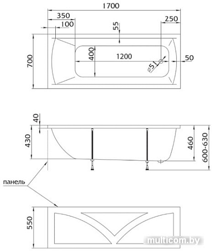 Ванна 1Марка Modern 170x70 (с каркасом)