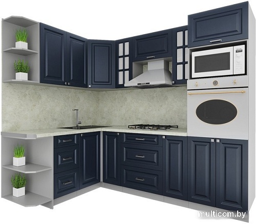 Готовая кухня Интерлиния Мила Деко 1.68x2.4 левая (индиго/индиго/опал светлый)