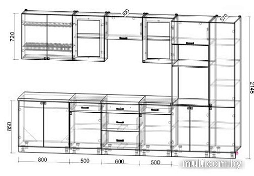 Готовая кухня Интерлиния Мила Деко 3.4 (белый-луна-травертин серый)