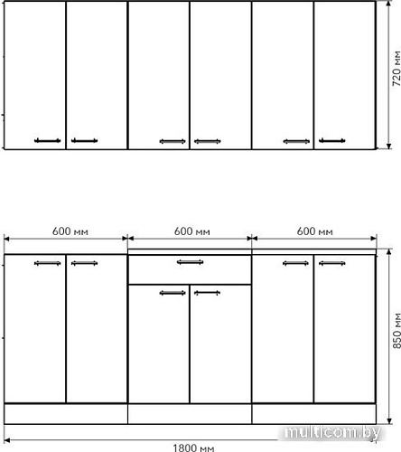 Готовая кухня Агута Альфа 1.8/60 (дуб эспрессо/дуб винтажный/опал светлый)