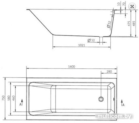 Ванна Cersanit Crea 160x75 (с ножками) S301-225