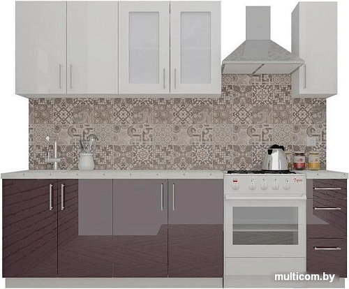 Кухня ВерсоМебель ВерсоЛайн 3-1.9 (белый 001/сливовый 104)