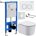 Унитаз подвесной Roxen Simple Compact в комплекте с инсталляцией StounFix Slim 6 в 1 916803 (кнопка: белый глянец)
