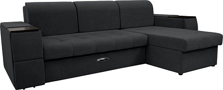 Диван Сириус Лидер-13 с оттоманкой ППУ 285x165 (Eva 11 велюр черный)