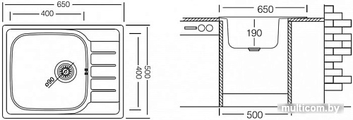 Кухонная мойка Ukinox Гранд GRL650.500-GT8K 1R
