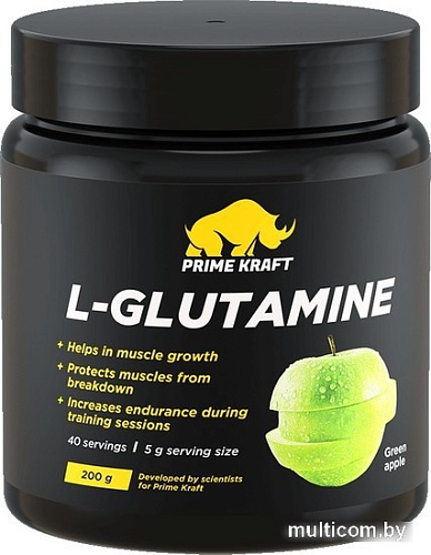 Аминокислоты Prime Kraft L-Glutamine (200г, зеленое яблоко)