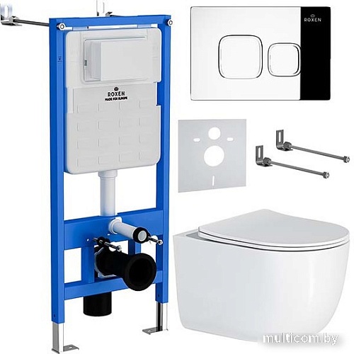 Унитаз подвесной Roxen Vortex Tornado в комплекте с инсталляцией StounFix Slim 6 в 1 964469 (кнопка: хром глянец)
