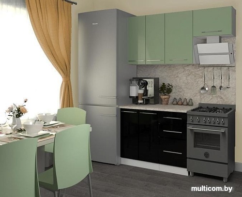 Кухня Кастанье Марта 1.5 (зеленый глянец/черный глянец)