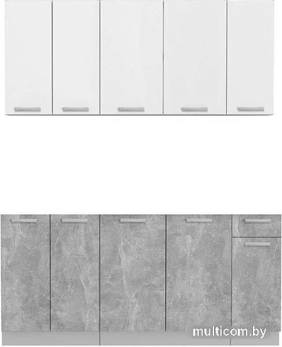 Готовая кухня Интерлиния Мила Лайт 1.7-60 без столешницы (белый платинум/бетон)