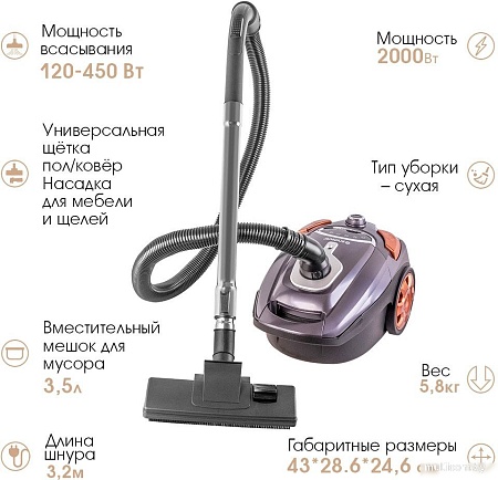 Пылесос Endever SkyClean VC-250 (серый/фиолетовый)