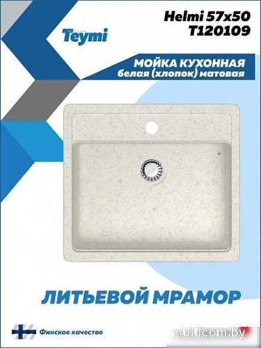 Кухонная мойка Teymi Helmi 57x50 T120109 (белый матовый)