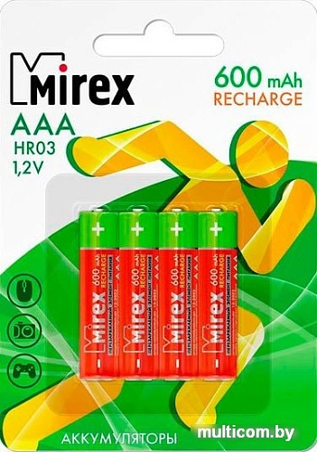 Аккумуляторы Mirex AAA 600mAh 4 шт HR03-06-E4