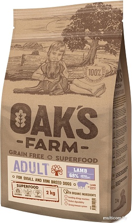 Сухой корм для собак Oak's Farm Беззерновой для взрослых собак малых и миниатюрных пород. Ягненок (2 кг)