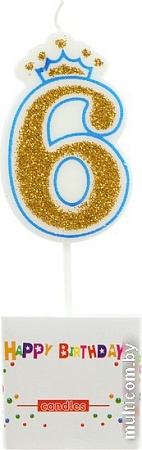 Свеча для торта Miland Королевский праздник. Цифра 6 с глитером С-4935