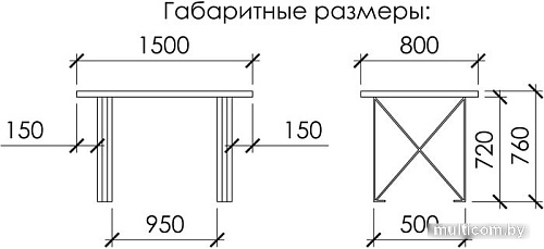Кухонный стол Buro7 Призма 150 (с обзолом и сучками, дуб мореный/черный)
