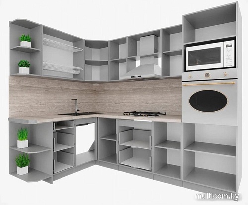 Готовая кухня Интерлиния Мила Шато 1.68x2.4 ВТ левая (индиго/индиго/опал светлый)