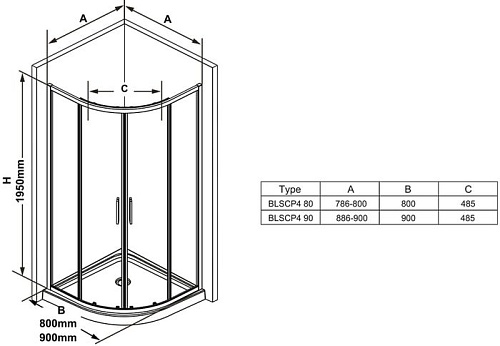 Душевой уголок Ravak Blix Slim BLSCP4-90 (полированный алюминий/хром)