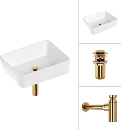 Умывальник Lauter 21675 + клапан 21190G + сифон 21635G (золото)