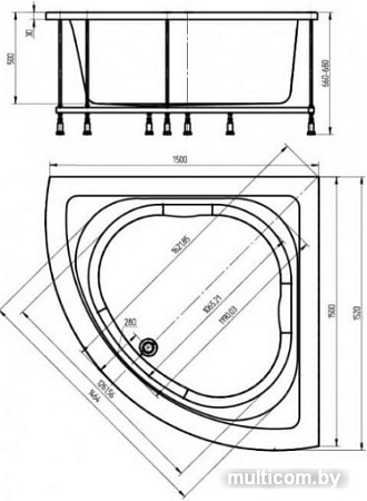Ванна Aquatek Юпитер 150x150 (с каркасом и экраном)