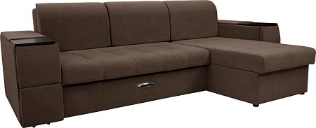 Диван Сириус Лидер-13 с оттоманкой ППУ 285x165 (Eva 27 велюр коричневый)