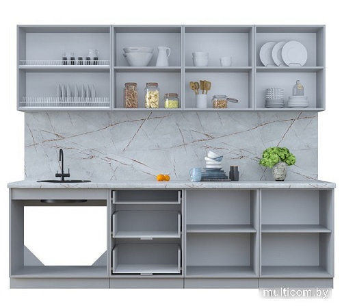 Готовая кухня Интерлиния Тренд 2.6Б (луна/белый/серый каспий)