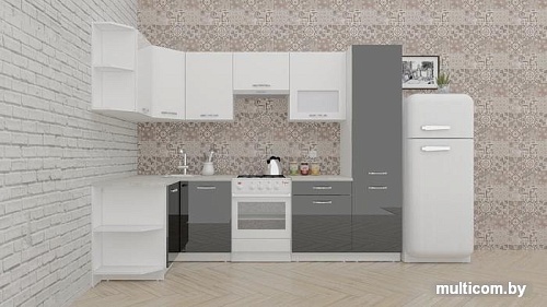 Угловая кухня ВерсоМебель ЭкоЛайт-5 1.3x2.7 правая (белый/черный)