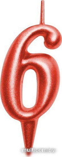 Свеча для торта Мультидом Овал Цифра 6 МС5-36 (красный)